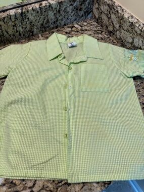 Chez Ami boys 7 lime  Green Gingham seersucker Short-Sleeve Button-Down Shirt